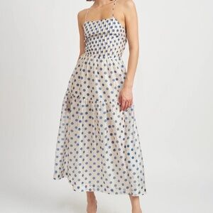En Saison Womens Ivory Chiffon Blue Polka Dot Lace-Up Maxi Dress NWT